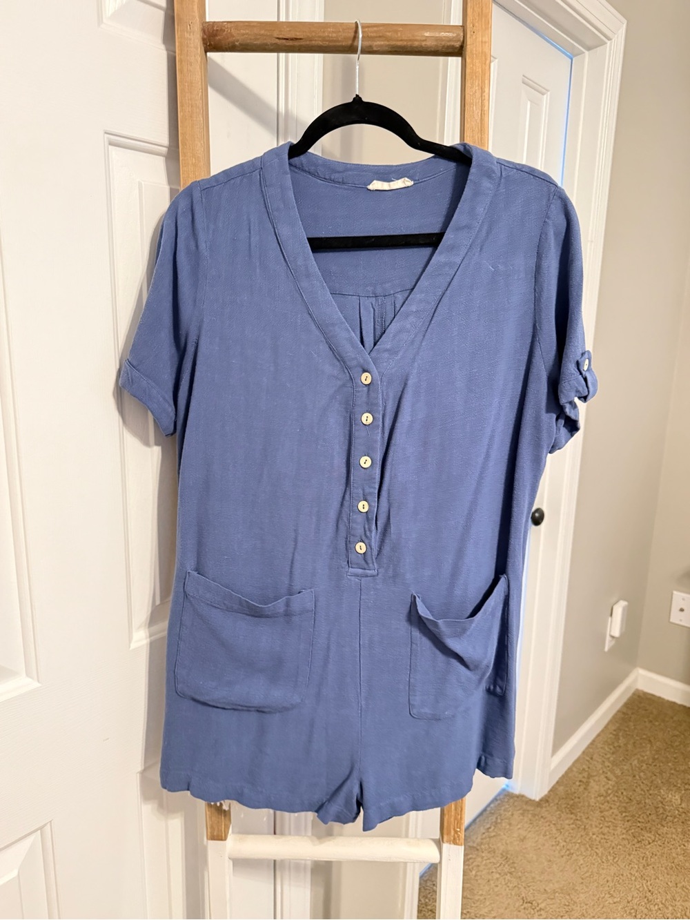 Illa Illa Blue Button-Front Short Sleeve Romper